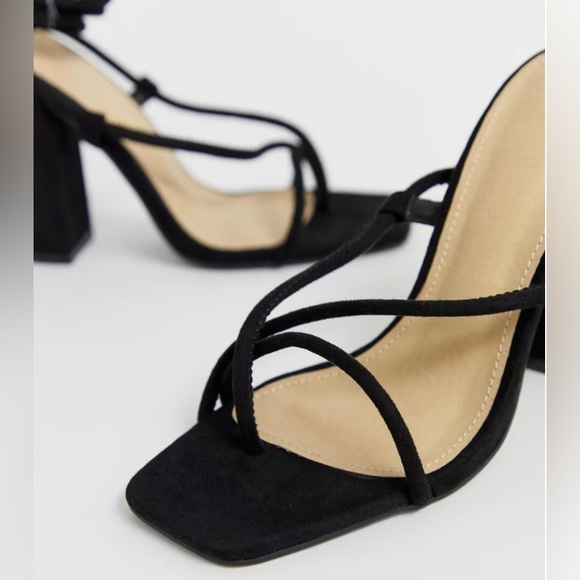 Public Desire Betty black ankle tie toe loop heeled sandals - Picture 3 of 4